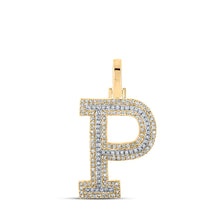  10k Two-tone Gold Mens Round Diamond P Initial Letter Pendant 3/8 Cttw