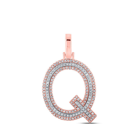 10k Two-tone Gold Mens Round Diamond Q Initial Letter Pendant 3/8 Cttw