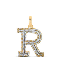  10k Two-tone Gold Mens Round Diamond R Initial Letter Pendant 1/2 Cttw