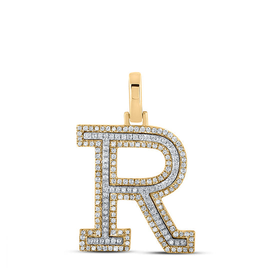 10k Two-tone Gold Mens Round Diamond R Initial Letter Pendant 1/2 Cttw