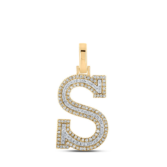 10k Two-tone Gold Mens Round Diamond S Initial Letter Pendant 3/8 Cttw