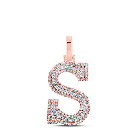 10k Two-tone Gold Mens Round Diamond S Initial Letter Pendant 3/8 Cttw