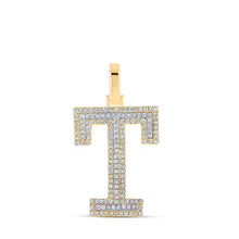  10k Two-tone Gold Mens Round Diamond T Initial Letter Pendant 3/8 Cttw