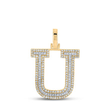  10k Two-tone Gold Mens Round Diamond U Initial Letter Pendant 1/2 Cttw