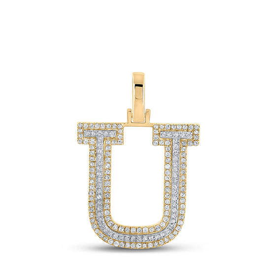 10k Two-tone Gold Mens Round Diamond U Initial Letter Pendant 1/2 Cttw