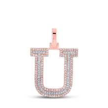  10k Two-tone Gold Mens Round Diamond U Initial Letter Pendant 1/2 Cttw