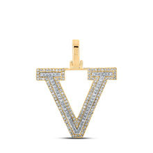  10k Two-tone Gold Mens Round Diamond V Initial Letter Pendant 3/8 Cttw