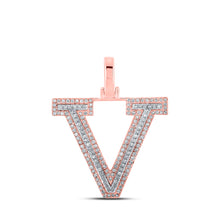 10k Two-tone Gold Mens Round Diamond V Initial Letter Pendant 3/8 Cttw