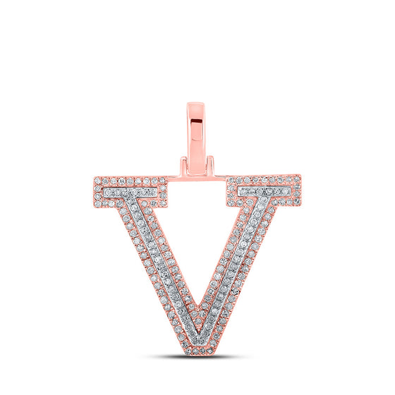 10k Two-tone Gold Mens Round Diamond V Initial Letter Pendant 3/8 Cttw