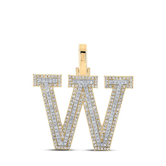 10k Two-tone Gold Mens Round Diamond W Initial Letter Pendant 3/4 Cttw