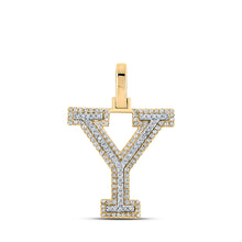  10k Two-tone Gold Mens Round Diamond Y Initial Letter Pendant 3/8 Cttw