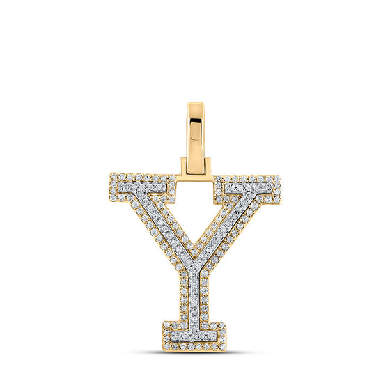 10k Two-tone Gold Mens Round Diamond Y Initial Letter Pendant 3/8 Cttw