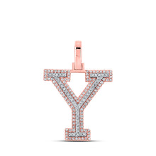 10k Two-tone Gold Mens Round Diamond Y Initial Letter Pendant 3/8 Cttw