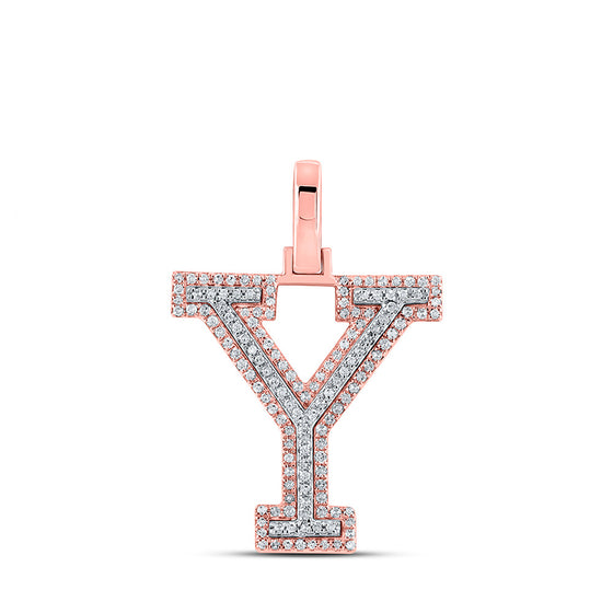 10k Two-tone Gold Mens Round Diamond Y Initial Letter Pendant 3/8 Cttw