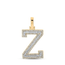  10k Two-tone Gold Mens Round Diamond Z Initial Letter Pendant 3/8 Cttw