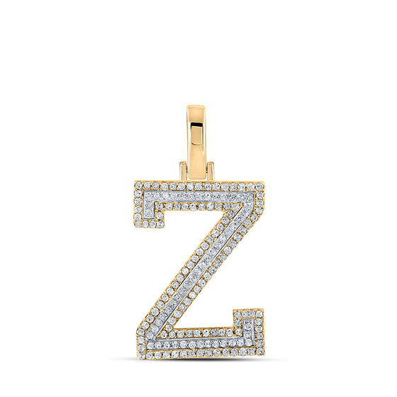 10k Two-tone Gold Mens Round Diamond Z Initial Letter Pendant 3/8 Cttw