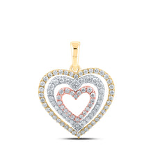  10k Tri-Tone Gold Womens Round Diamond Nested Heart Pendant 1/2 Cttw