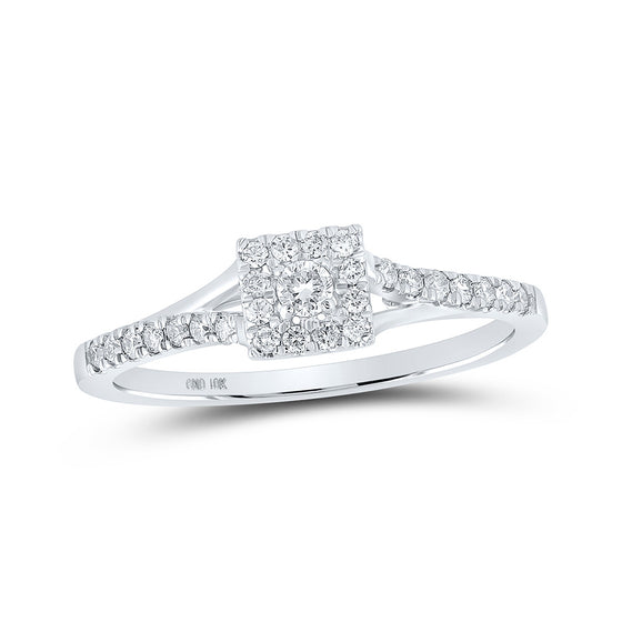 10k White Gold Womens Round Diamond Halo Promise Ring 1/4 Cttw