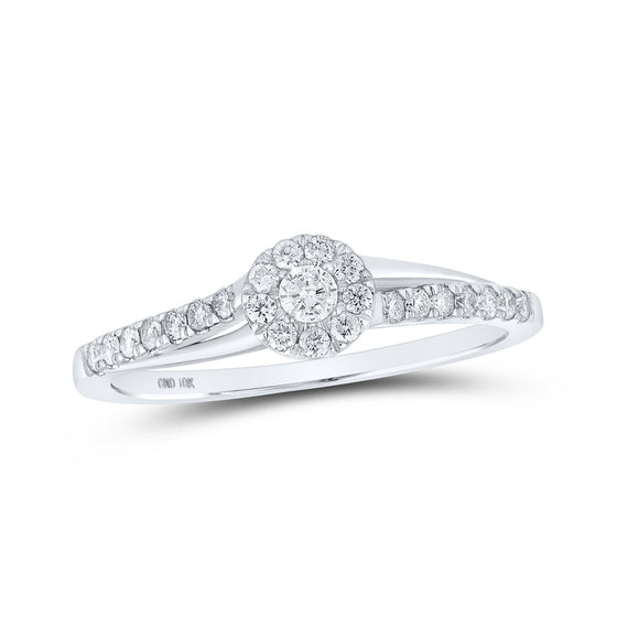 10k White Gold Womens Round Diamond Halo Promise Ring 1/4 Cttw