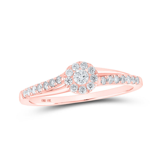 10k Rose Gold Womens Round Diamond Halo Promise Ring 1/4 Cttw