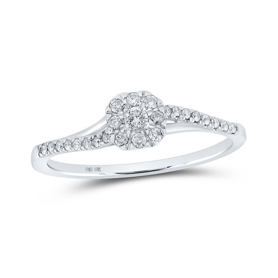 10k White Gold Womens Round Diamond Square Halo Promise Ring 1/5 Cttw