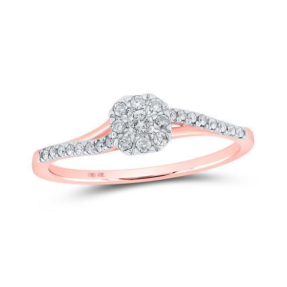 10k Rose Gold Womens Round Diamond Square Halo Promise Ring 1/5 Cttw