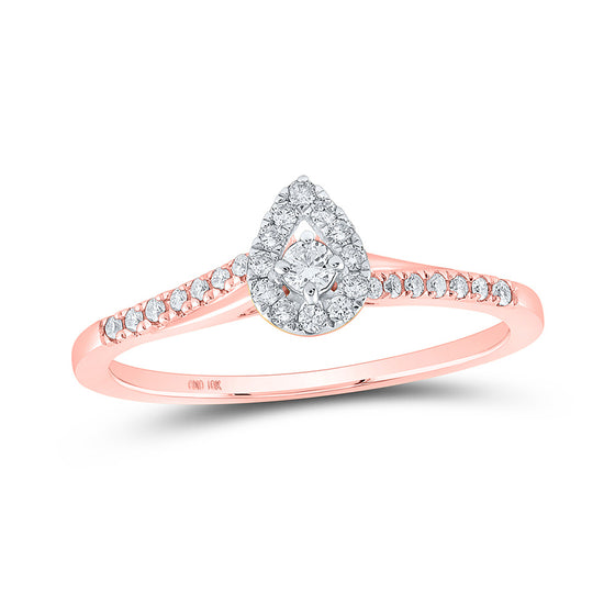 10k Rose Gold Womens Round Diamond Teardrop Halo Promise Ring 1/5 Cttw