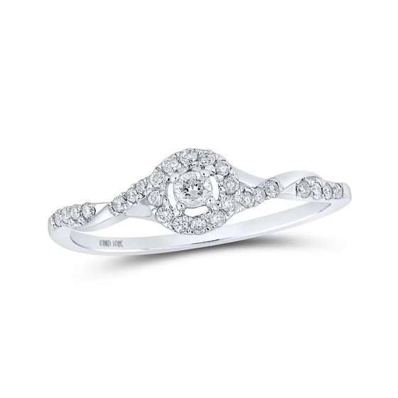 10k White Gold Womens Round Diamond Halo Promise Ring 1/5 Cttw