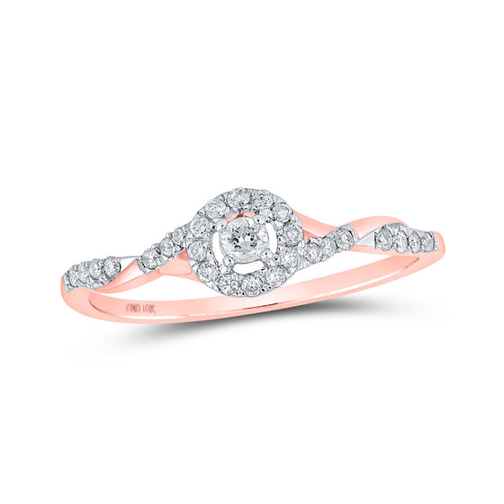 10k Rose Gold Womens Round Diamond Halo Promise Ring 1/5 Cttw