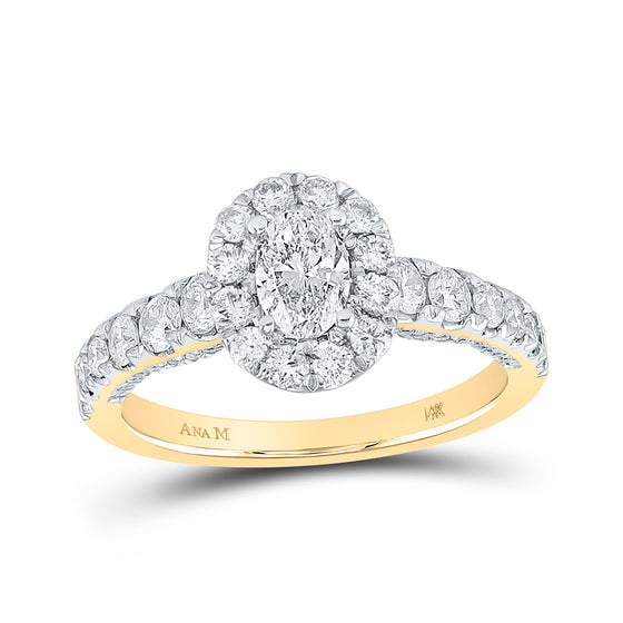 14k Yellow Gold Oval Diamond Halo Bridal Wedding Engagement Ring 1-1/2 Cttw