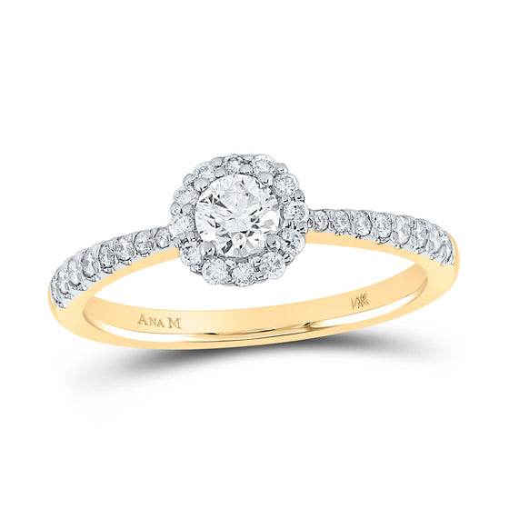 14k Yellow Gold Round Diamond Halo Bridal Wedding Engagement Ring 1/2 Cttw