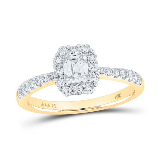 14k Yellow Gold Emerald Diamond Halo Bridal Wedding Engagement Ring 7/8 Cttw
