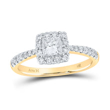 14k Yellow Gold Princess Diamond Square Halo Bridal Wedding Engagement Ring 7/8 Cttw