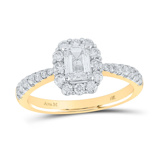 14k Yellow Gold Emerald Diamond Halo Bridal Wedding Engagement Ring 1-1/4 Cttw