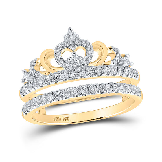 14k Yellow Gold Womens Round Diamond Crown Wrap Enhancer Wedding Band 1/2 Cttw