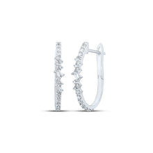  10k White Gold Womens Baguette Diamond Hoop Earrings 3/8 Cttw