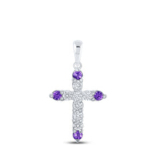  10k White Gold Womens Round Synthetic Amethyst Cross Pendant 1/2 Cttw