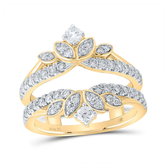 14k Yellow Gold Womens Round Diamond Wrap Enhancer Wedding Band 3/4 Cttw