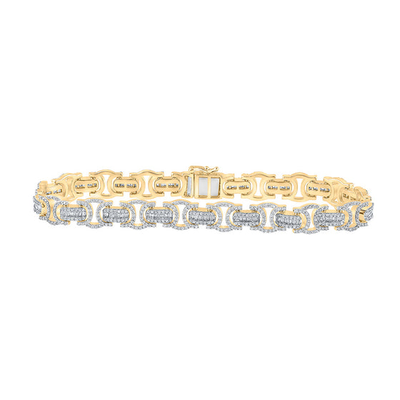10k Yellow Gold Mens Baguette Diamond Link Bracelet 3-3/4 Cttw