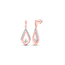  10k Rose Gold Womens Round Diamond Tear Dangle Earrings 1/6 Cttw