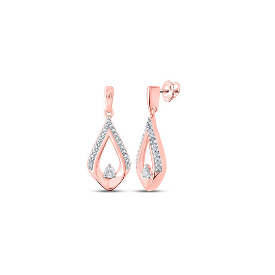 10k Rose Gold Womens Round Diamond Tear Dangle Earrings 1/6 Cttw