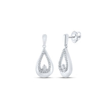  10k White Gold Womens Round Diamond Tear Dangle Earrings 1/6 Cttw