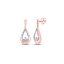  10k Rose Gold Womens Round Diamond Tear Dangle Earrings 1/6 Cttw