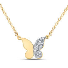  10k Yellow Gold Womens Round Diamond Butterfly Necklace 1/8 Cttw