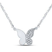  10k White Gold Womens Round Diamond Butterfly Necklace 1/8 Cttw