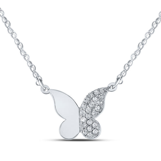 10k White Gold Womens Round Diamond Butterfly Necklace 1/8 Cttw