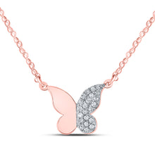  10k Rose Gold Womens Round Diamond Butterfly Necklace 1/8 Cttw