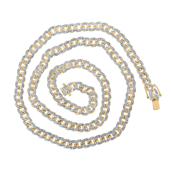 10k Yellow Gold Mens Round Diamond 22-inch Cuban Link Chain Necklace 3-7/8 Cttw