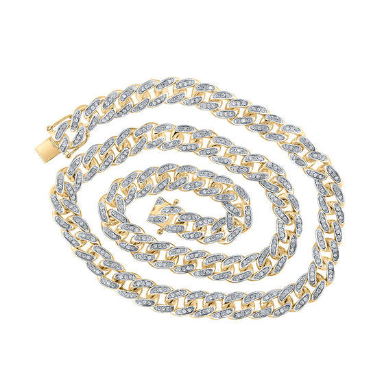 10k Yellow Gold Mens Round Diamond 18-inch Cuban Link Chain Necklace 3-1/2 Cttw