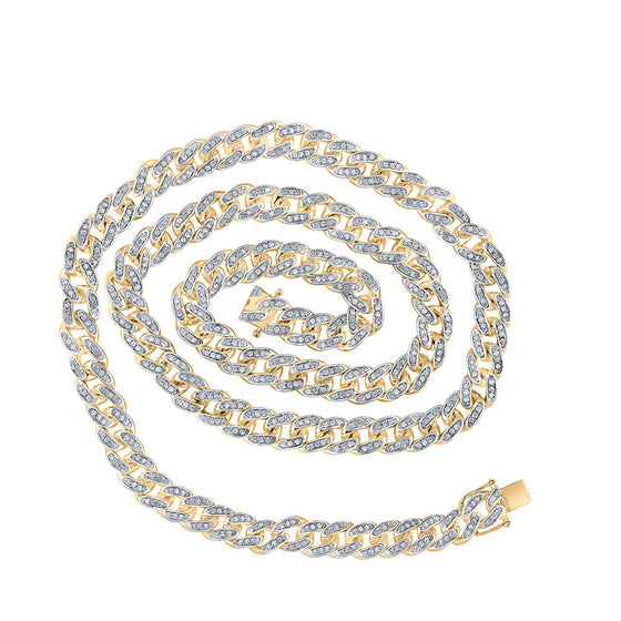 10k Yellow Gold Mens Round Diamond 24-inch Cuban Link Chain Necklace 4-3/4 Cttw
